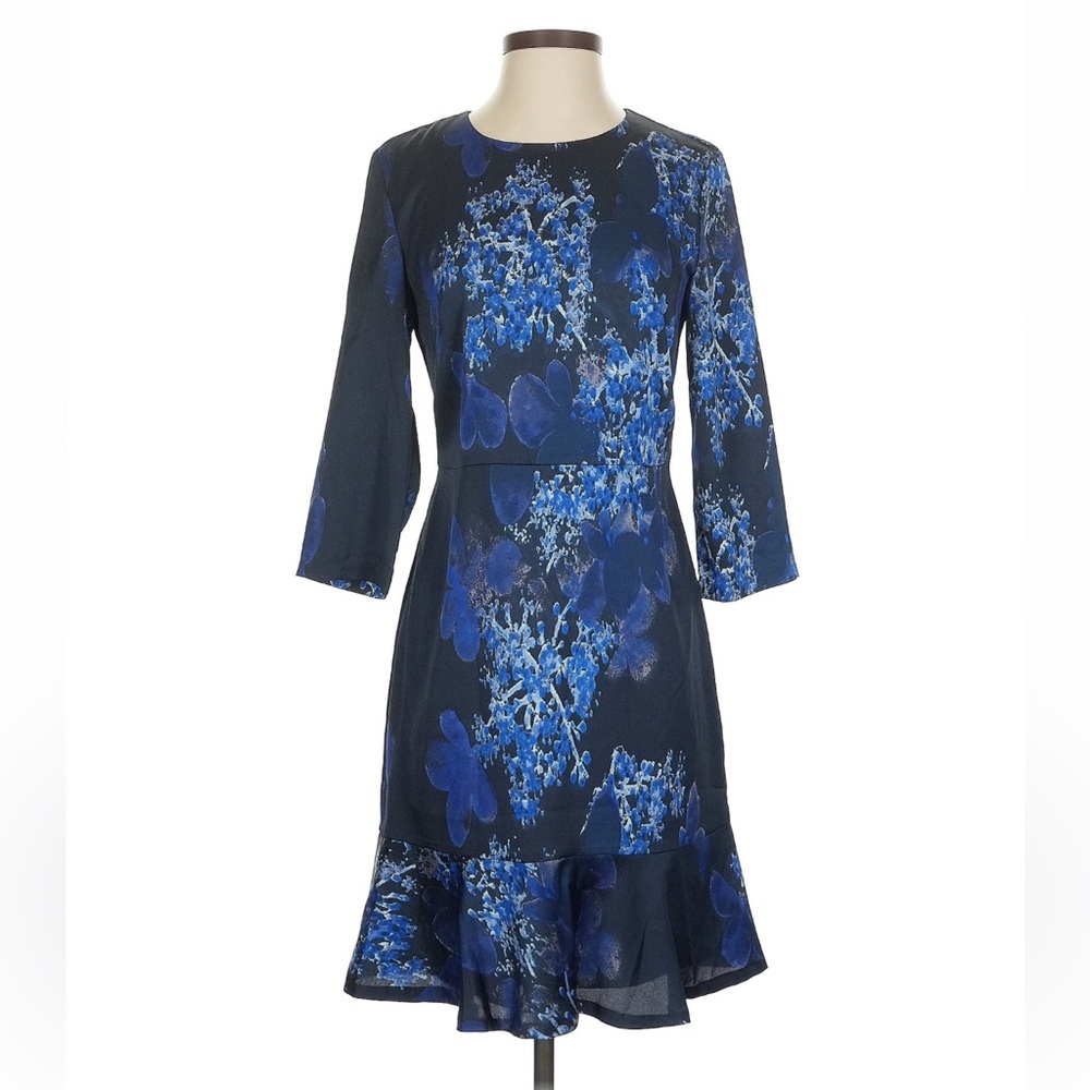 Banana Republic Navy Floral Long Sleeve Dress